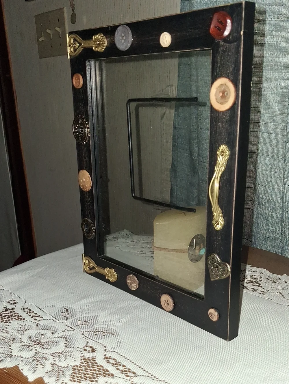 Handcrafted Black Decorative Photo Frame with Button Accents